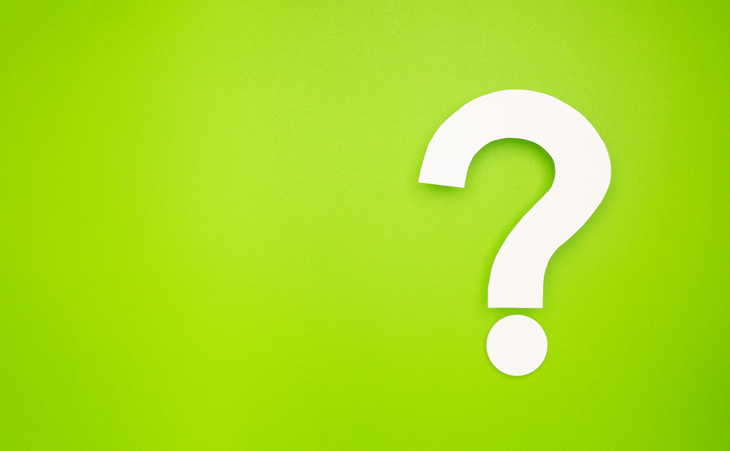 White question mark with lime green background. Representing FAQ's about the best plumber around. 