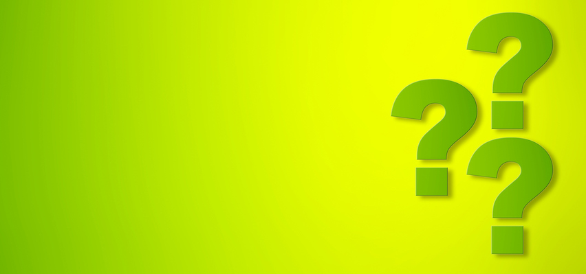 Lime green background with green question marks representing FAQs about drain cleaning service.
