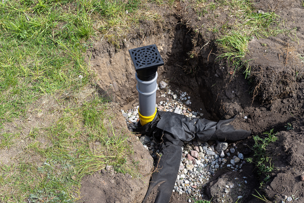 Underground sewage line and drainage pipes. Sewer line inspection.