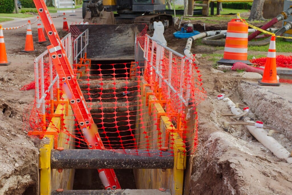 Trench safety planning for plumbing crews in Damascus MD.